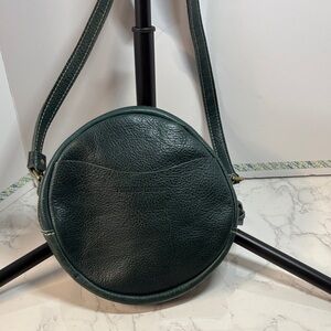 Portland Leather Dark Green Circle Pebbled Leather Crossbody Bag